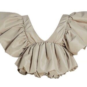 KIKA VARGAS Nia Cropped Scoop Neck Ruffle Balloon Top In Taupe Beige Size XXS